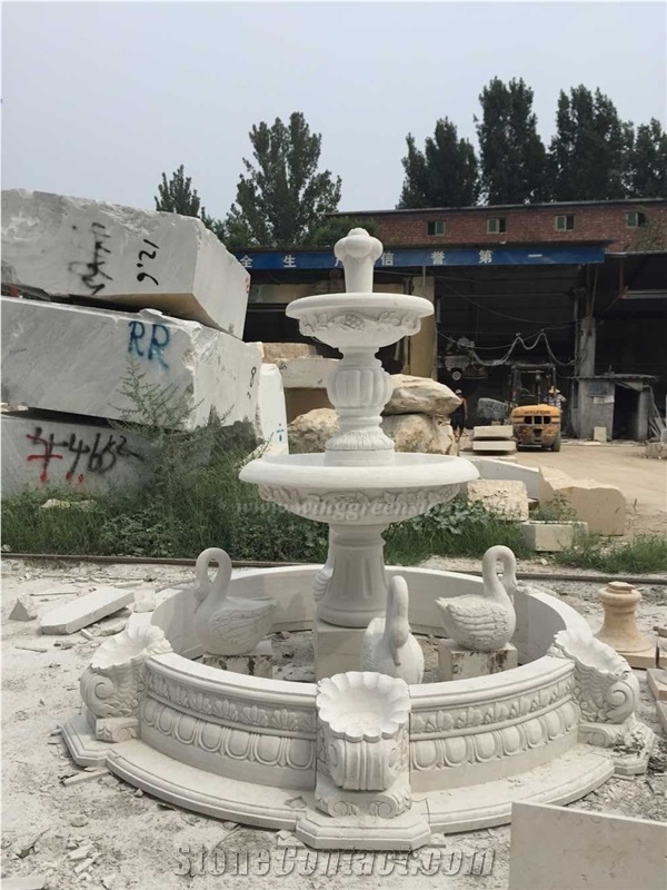 China White Marble Sculptured Fountain/Garden Fountain with Carved Decorations