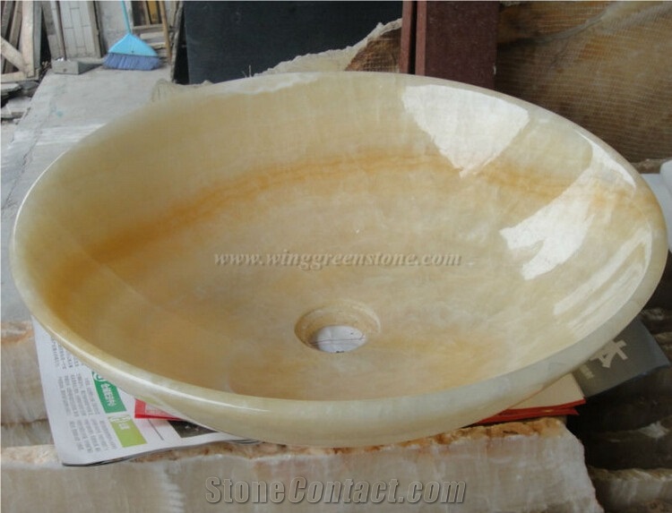 Onyx Sink, Polished, Honey Onyx Stone Sink Basin