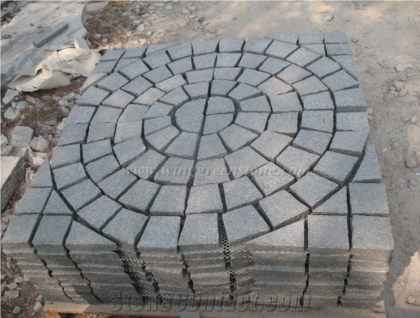 Square Shape & Fan Shape G603 Granite Cube Stone/China Grey Granite Cubes on Net/Pavers on Net, Flamed/Natural Granite Cubes with Net for Walkway and Driveway