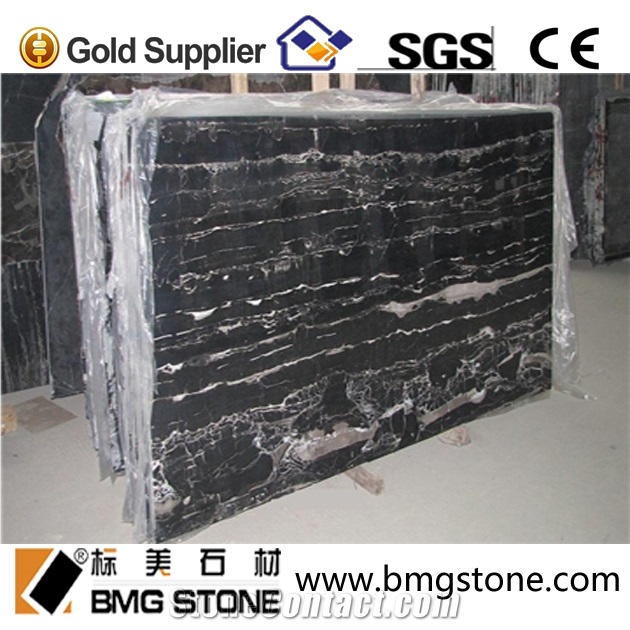 Chinese Silver Dragon Black Marble with White Line in Slab & Tile, China Black Marble