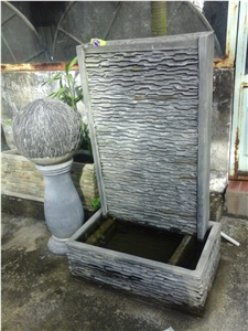 Stacked Stone Slate Pots - Sandstone Natural Garden Planters - Pebble Water Fountain, Grey Slate Fountain