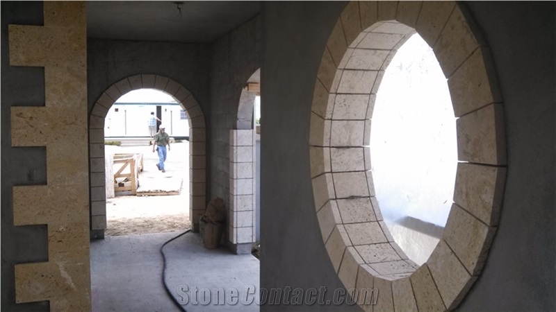 Coral Stone Arches and Window Circles, Dominican White Coral Stone Window Frame