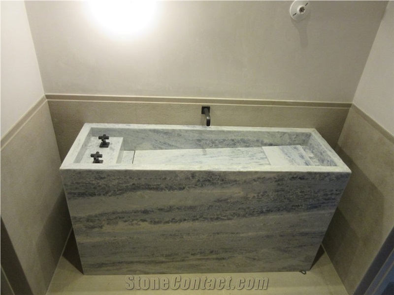 Custom, Hand-Built Integrated Stone Sink