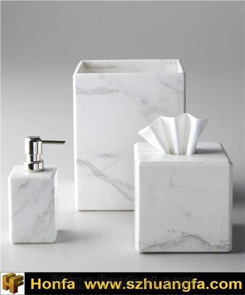 7 Pcs Bathroom Accessory Marble Made, Bianco Carrara Cd White Marble Bath Accessories