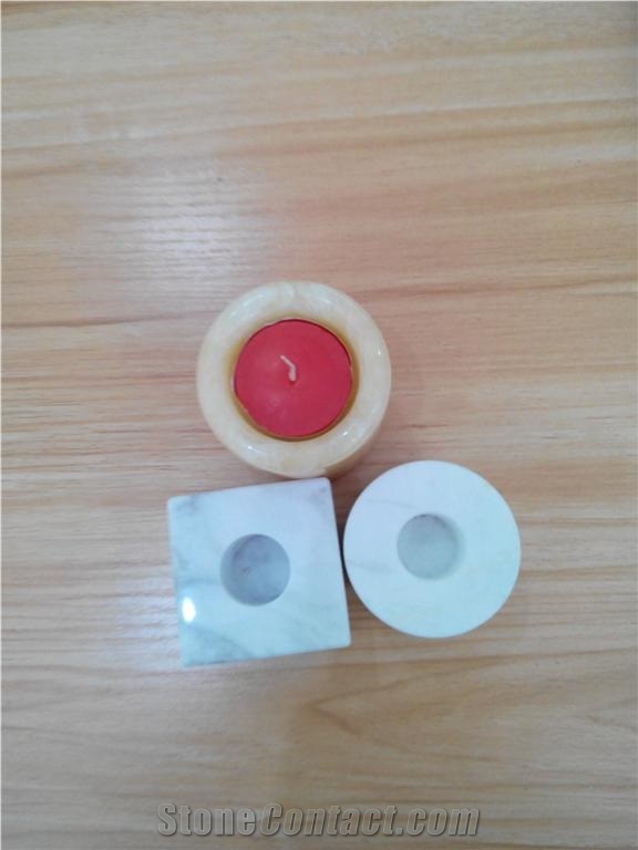 White Marble Candle Holder Square and Round