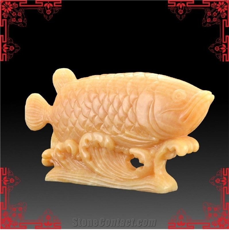 China Yellow Onyx Artifacts & Handcrafts-Fish Fish Complacent