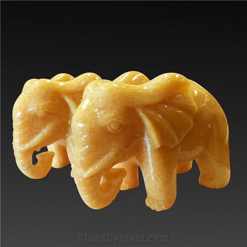 China Yellow Onyx Artifacts & Handcrafts-Lucky Elephant