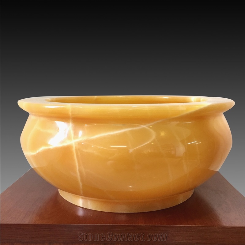 China Yellow Onyx Artifacts & Handcrafts Treasure Basin