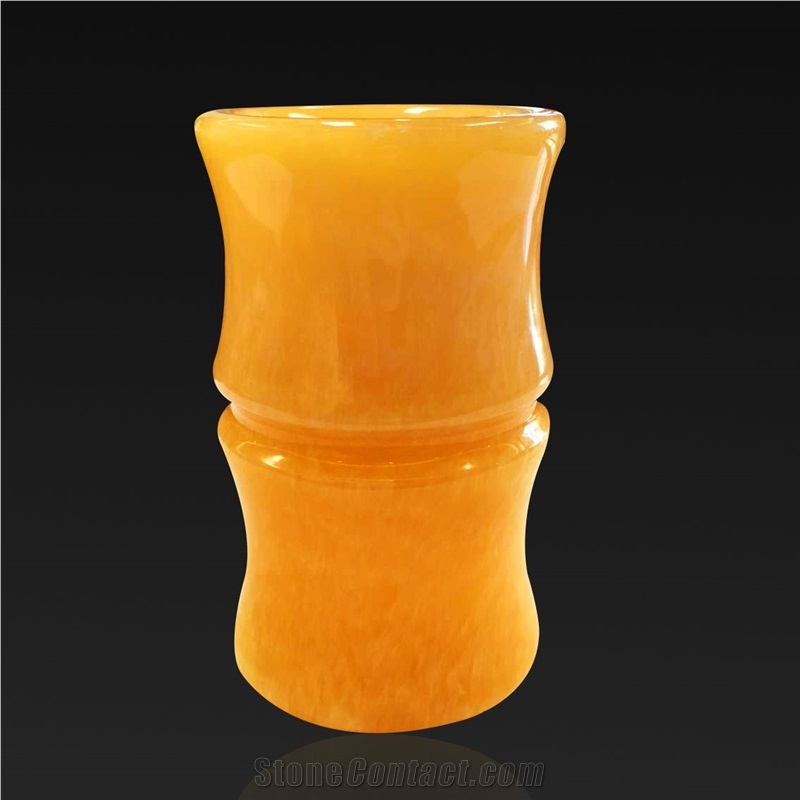 China Yellow Onyx Brush Pot, Artifacts & Handcrafts