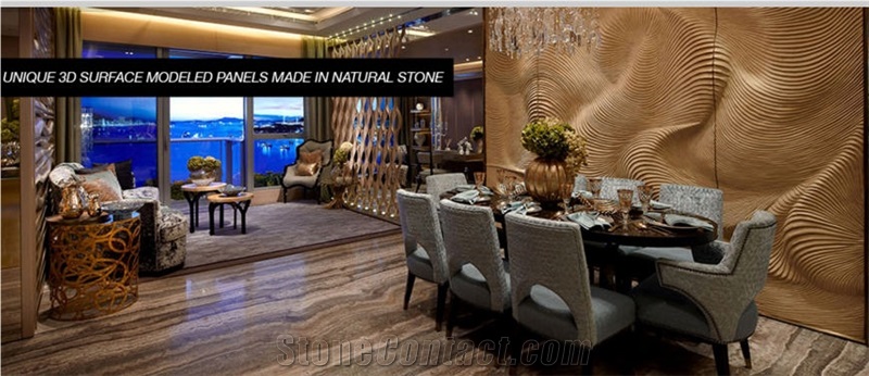 Unique 3d Surface Modeled Wall Panels Made in Natural Stone, Beige Limestone for Building
