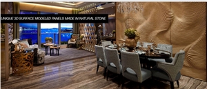 Unique 3d Surface Modeled Wall Panels Made in Natural Stone, Beige Limestone for Building