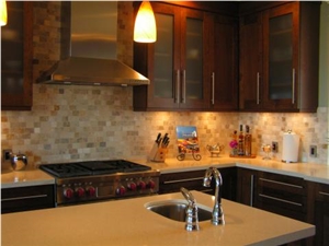 Caesarstone Quartz Kitchen Countertop with Under Mount Sink, Beige Quartz Vanity Tops Canada