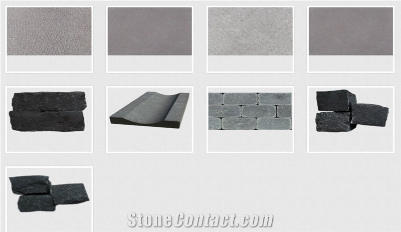 Bergama Grey Granite and Aliaga Basalt Garden Cubestone Project, Black Basalt Cube Stone & Pavers Turkey