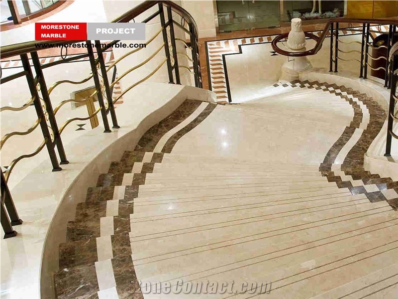 Crema Marfil Marble Stairs & Steps in Hotel Lobby