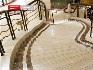 Crema Marfil Marble Stairs & Steps in Hotel Lobby