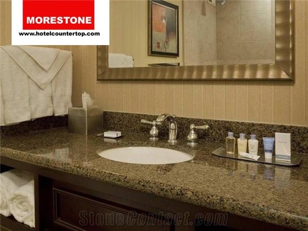 Granite Tropical Brown Bathroom Vanity Countertop For Double Tree