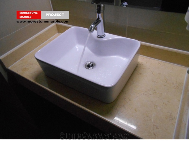 Marble Sunny Beige Lavatory Bath Countertop in Hotel Guestroom
