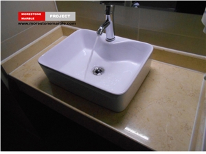 Marble Sunny Beige Lavatory Bath Countertop in Hotel Guestroom