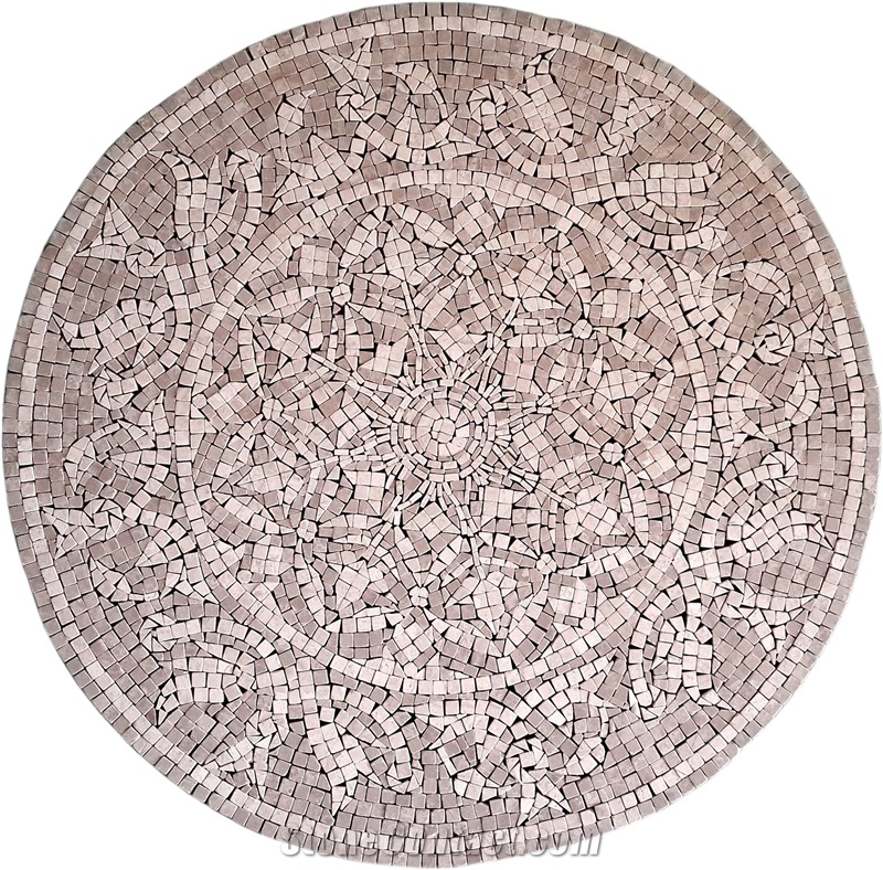 Artmosaic, Crema Nouva Marble Mosaic Medallion, Beige Mosaic Medallion