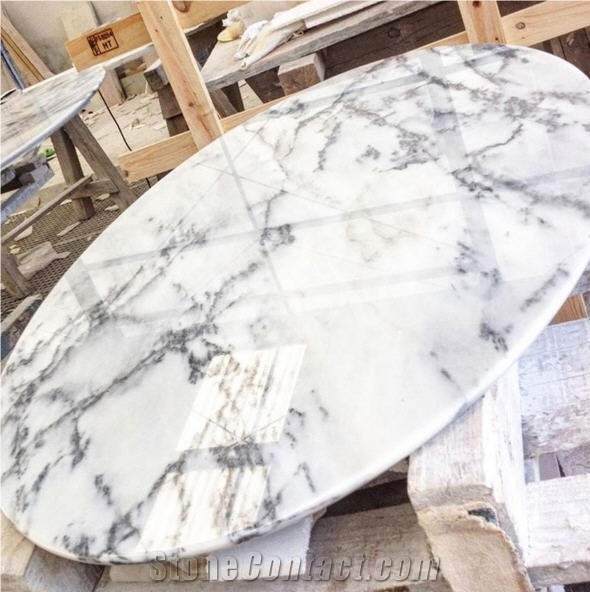 Arabescato Arni Marble Table Top Design, White Marble Tabletops