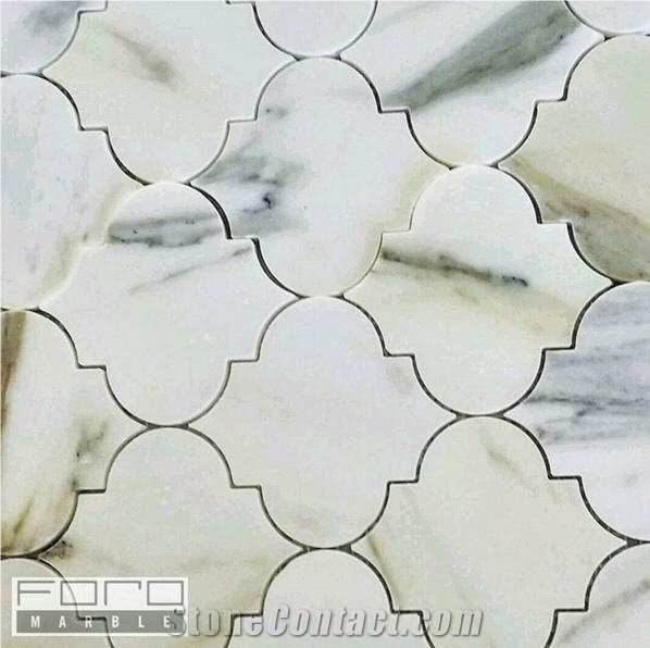 Joint Beveled Edge, Arabescato Carrara Marble Mosaic, White Marble Polished Mosaic Italy