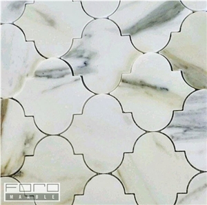 Joint Beveled Edge, Arabescato Carrara Marble Mosaic, White Marble Polished Mosaic Italy