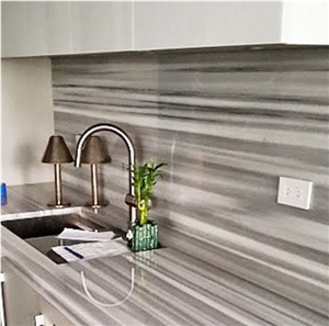 Striato Olimpico Marble New Kitchen Counter and Backsplash Installation, White Marble Kitchen Countertops