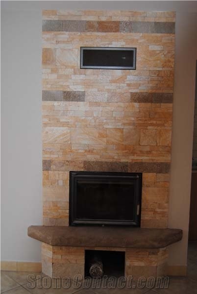 Stacked Sandstone Fireplace Surround