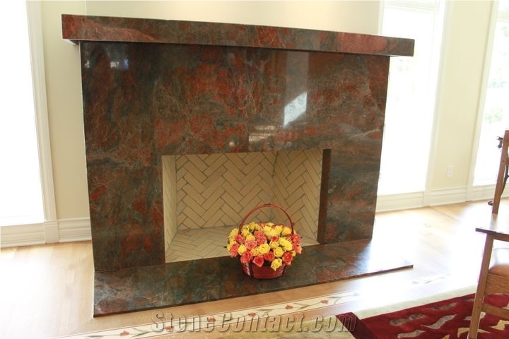 Brazil Exotic Red Hollywood Granite Fireplace Surround
