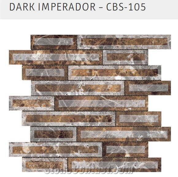 Cameo Dark Emperador Marble Random Brick Mosaic, Brown Marble Mosaic