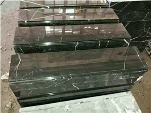 China Marquina Marble Steps,Polished Guangxi Nero Marble Stair Treads,Night Sky Broken Black Marble Staircase & Stair Riser,White Line Black Marble Stair