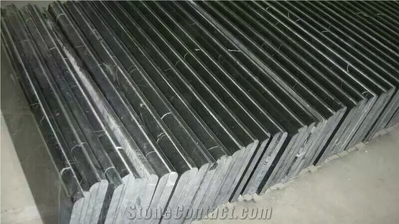 China Marquina Marble Steps,Polished Guangxi Nero Marble Stair Treads,Night Sky Broken Black Marble Staircase & Stair Riser,White Line Black Marble Stair