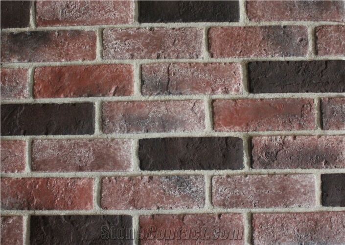 Classic Red with Black Color Man Made Bricks,Artificial Manufactured Stone Veneer Bricks,Cheap Faux Stone Veneer Walling Tiles for School Outdoor Wall Decor