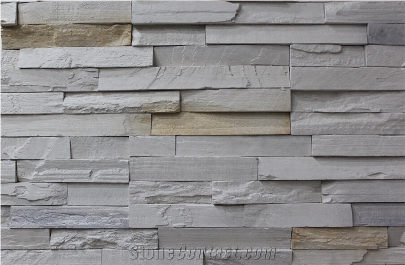 High Imitation White Cultured Manufactured Stone Veneer,Fake Ledge Stone Wall Cladding,Manufactured Ledgestone Cultured Veneer,Non-Fading Faux Wall Stone
