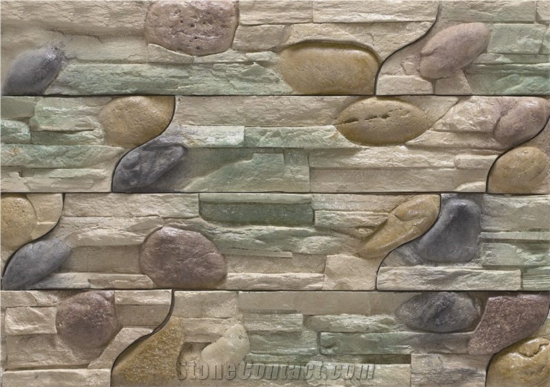High Quality Cultured Stacked Stone Veneer,Faux Stone Veneer,Manufactured Ledge Stone with River Rock,Fake Ledgestone for Wall Decor
