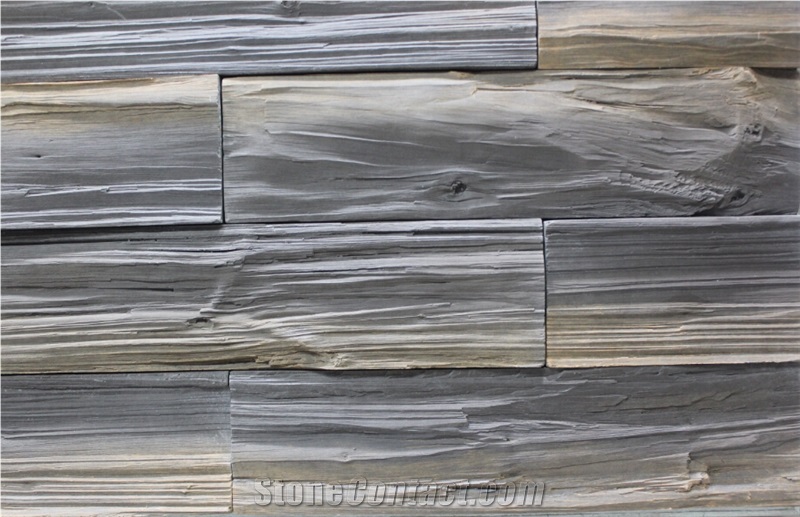 Man Made Stone with China Fir Wood Veins for Wall Cladding,Cedar Wood Grain Manufactured Stacked Stone Veneer,Fake Stone Panels with China Fir Grains for Indoor/Outdoor House Wall Decor