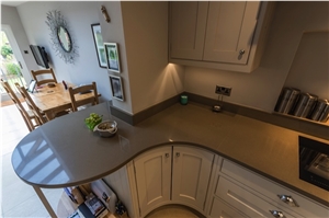 Mercury Grey Quartz Stone Kitchen Peninsula and Perimeter Counter, Grey Quartz Kitchen Countertops
