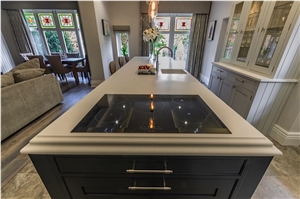 Unistone Solid Surface Crema Marfil Kitchen Countertop, Beige Quartz Stone Kitchen Countertops