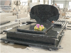 Butterfly Blue Granite Cemetery Engraved Headstones & Tombstones, Memorial Stone Carving Gravestone, Western Style Single Monuments, Custom Family Tombstone & Monument Design