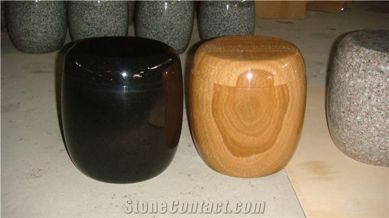 China Black Marble Memorial Accessories Funeral Urns for Ashes, Cremation Oval Urns, Cemetery Monumental Round Cinerary Casket, Natural Stone Crematorium Urn Vaults
