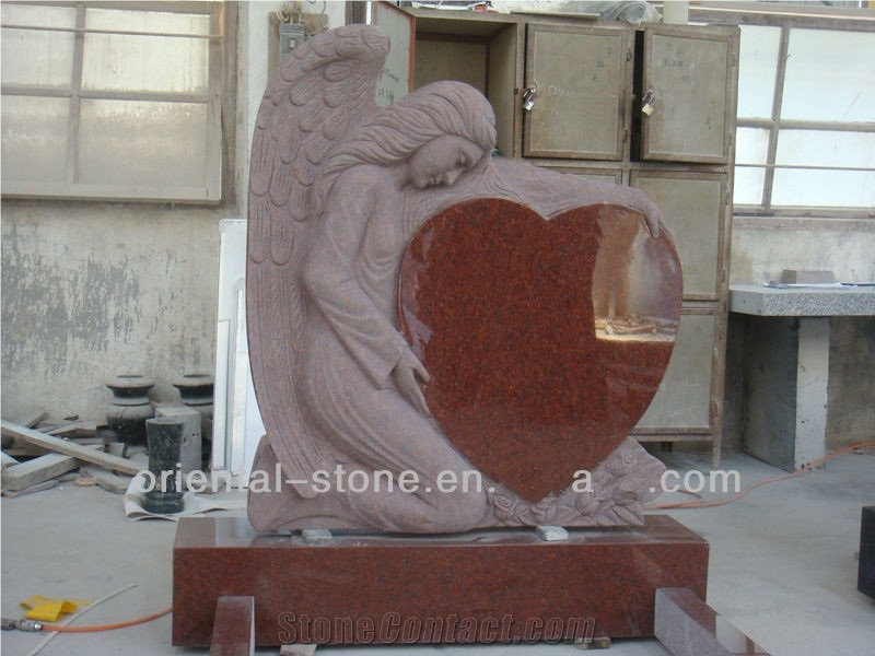 China G562 Granite Heart Carving Headstones, Cemetery Angel Engraved Tombstones, Western Style Single Monuments, Memorial Stone Gravestone, Custom Tombstone Monument Design