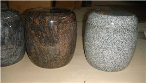 China G603 Grey Granite Memorial Accessories Funeral Urns for Ashes, Cremation Oval Urns, Cemetery Monumental Round Cinerary Casket, Natural Stone Crematorium Urn Vaults