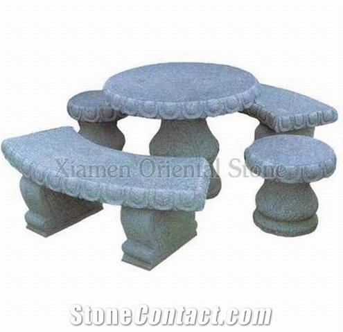 China G623 Grey Granite Garden Bench Tables, Exterior Stone Benches Street Furniture, Outdoor Landscaping Stones Park Chairs, Garden Table Sets