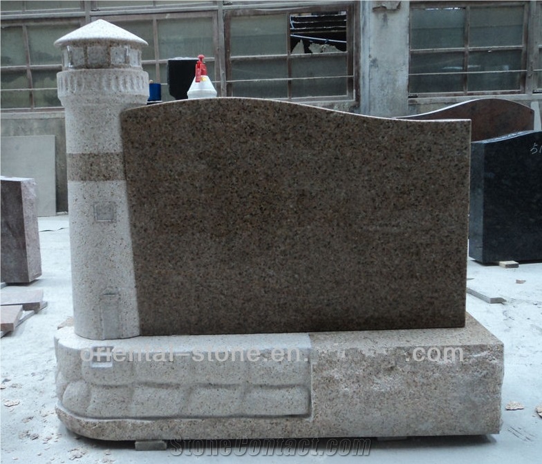 China G664 Granite House Carving Headstones, Cemetery Engraved Tombstones, Memorial Stone Gravestones, Western Style Single Monuments, Custom Tombstone Monument Design