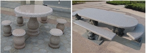 China G725 Granite Garden Sculptured Bench Tables, Exterior Stone Benches Street Furniture, Outdoor Landscaping Stones Park Chairs, Garden Table Sets