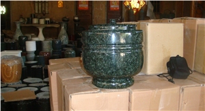 China Green Granite Memorial Accessories Funeral Urns for Ashes, Cremation Round Urns, Cemetery Monumental Oval Cinerary Casket, Natural Stone Crematorium Urn Vaults