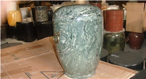 China Green Marble Memorial Accessories Funeral Urns for Ashes, Cremation Oval Urns, Cemetery Monumental Round Cinerary Casket, Natural Stone Crematorium Urn Vaults