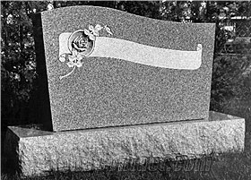 China Grey Flower Carving Headstones with Base, Cemetery Engraved Tombstone,Western American Style Single Monuments,Custom Tombstone Monument Design,Natural Stone Memorial Gravestone