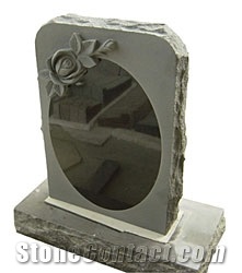 China Grey Granite Flower Carving Headstones,Cemetery Engraved Tombstones with Base,Memorial Black Stone Gravestones,Western American Style Single Monuments,Custom Tombstone Monument Design
