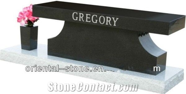 China Hebei Black Granite Engraved Headstones with Flower Pot, Cemetery Bench Carving Tombstones, Custom Tombstone Monument Design, Western American Style Single Monuments, Memorial Bench Stone Graves